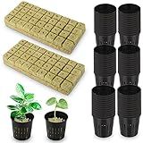 Reeooue 72 Sets Rockwool Cubes and Net Pots, 1.2 * 1.2 * 1.5 inch Rock Wool 72 Plugs & 72-Pack 2inch Net Cups for Hydroponics Growing Systemm, Garden Tower Supplies