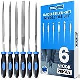 E•Werk - 6-pc Needle File Set for Wood, Metal, Plastic & Jewelry - Small Round, Half-Round, Square, Triangle, Flat & Flat Pointed Files - Handy Tools for Fine Finishing w/Ergonomic Handles