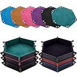 SIQUK 6 Pieces Dice Tray Hexagon Dice Rolling Holder Folding PU Leather Dice Trays for Dice Games Like RPG, DND and Other Table Games(Cyan, Black, Violet, Pink, Camel, Sky Blue)