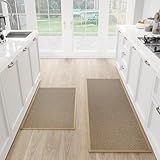 SUMLANS Kitchen Mat Set of 2 PCS, Cushioned Non Slip Rugs for Kitchen Floor, Absorbent Runner Comfort Standing Mats Washable for Kitchen, Office, Home (Brown, 17.3"x47"+17.3"x30")