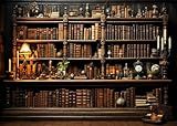 LYWYGG 7X5FT Vintage Bookshelf Backdrop Retro Library Wall Photography Backdrops Classical Study Room Medieval Castle Theme Party Decorations Banner CP-613