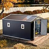 WELYAS 10x12 FT Metal Outdoor Shed with Floor Frame Kit Extra Large Waterproof Tools Storage House with Transparent Top Panel Windows Air Vent for Garden Backyard to Store Bikes,Lawnmower,Dark Grey