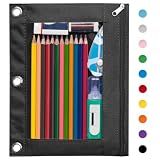 Forvencer Pencil Pouch for 3 Ring Binder, Large Pencil Case Pouch with 3 Reinforced Grommets, Pen Bag, Clear Window Pencil Case, Binder Accessories, Black