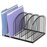 SUPEASY File Organizer for Desk, 5-Section Mesh Desk Organizer, Vertical File Holder Desktop Organizer File Sorter, File Folder Holder for Office Supplies, Black