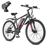 QNUT 350W Full Aluminum Electric Bike for Adults & Teens, 21-Speed 26" Commuter E-Bike with Dual Disc Brakes, 40-Mile Range, Mountain Bike for Men/Women (Black-Red)