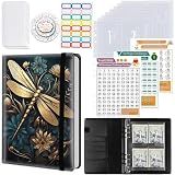 100 Envelopes Money Saving Challenge, A5 Budget Binder with Cash Envelopes & 3 Budgeting Planner Trackers to Save $5,050 Money ，Savings Challenge Book for Organizer, Dragonfly Art