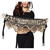 Wuchieal Women's Sweet Bellydance Hip Scarf with Gold Coins Skirts Wrap Noisy Black