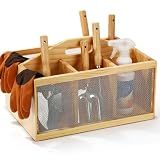 Teenyyou Garden Tool Organizer Wooden Garden Caddy with 4 Compartments and Handle Portable Gardening Tool Basket Nesting Box Practical Gardener Gift for Gardening Lovers