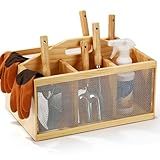 Teenyyou Garden Tool Organizer Wooden Garden Caddy with 4 Compartments and Handle Portable Gardening Tool Basket Nesting Box Practical Gardener Gift for Gardening Lovers