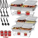 Large Full Size 33-Pcs Disposable Chaffing Buffet with-Covers, Utensils, Fuel Cans – Premium Chafing Dish Set for Events, Parties, Catering