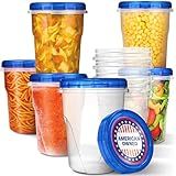 Stock Your Home 32oz Plastic Containers with Twist Top Lids (6 Pack), Quart Freezer Containers with Lids for Leftover Food, Airtight Reusable Soup Containers, Microwave and Dishwasher Safe