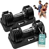 LifePro Adjustable Dumbbell Set – 5-25 lb Dumbbells Set of 2, Quick Change Rotating Hand Weights for Women//Men at Home Gym Weight System - 5-25 Pound, Ideal for Home Strength Training