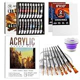 Paint Kit, Painting Set with 18 Acrylic Paints, 2 Canvas Panels, Drawing Pad, Cleaning Cup, Painting Supplies for Kids Adults for Canvas