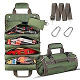 Roll Up Tool Bag, Heavy Duty Waterproof Portable Tool Storage Organization, Tool Bags For Men Tool Organizer with 2 Detachable Zipper Pouches Rollable Carrying, Dad Men Mechanic Welding Birthday Gift