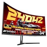SANSUI 34 Inch 240Hz Ultrawide Curved Gaming Monitor UWQHD 3440×1440, 21:9 2K Curved Monitor 1500R,HDR400,Fast VA, PIP/PBP,AI Crosshair,AIPQ(Visual Enhance),MPRT 1ms,HDMI2.1*2,DP1.4*2(DP Cable Incl.)