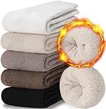 EBMORE Merino Wool Boot Socks Warm Thermal Winter Thick Hiking Cozy Boot Crew Comfy Socks 5 Pairs for Women Gifts Stocking Stuffers(Beige/White/Black/Khaki)