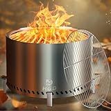 HGD 28" Smokeless Firepit with Stand & Grill Rack, Large Stainless Steel Wood Burning Fire Pit for Friends & Family Gatherings, Secondary Combustion Outdoor Patio Stove for Garden BBQ & Bonfire