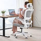 TRALT Office Chair Ergonomic Desk Chair, 330 LBS Home Mesh Office Desk Chairs with Wheels, Comfortable Gaming Chair, High Back Office Chair for Long Hours (White)