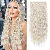 REECHO Hair Extensions, Blonde Clip in Hair Extensions 24" Thick Long Loose Waves hair extensions HE002 Invisible Lace Weft Natural Soft Hairpieces for Women – Platinum Blonde