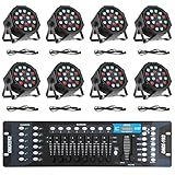 SmarketBuy Stage Lights with Sound Activated & DMX Control, 8 Pack 18x3 W LED Par Lights, Versatile DJ Light for Stage Uplighting, Wedding, Party Events, Clubs,Music Shows & Holiday Decorations