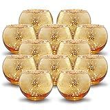 Volens Round Gold Votive Candle Holders, Mercury Glass Candle Holder Set of 12, Diwali Decorations for Home