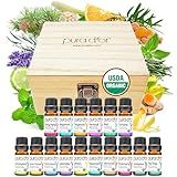 PURA D'OR Organic Sweet16 Essential Oils Set - 16x 10mL Wood Box Aromatherapy Gift Set - 100% Pure Therapeutic Grade for Relaxation and Wellness (Lavender, Rosemary, Turmeric, Ylang Ylang & More)