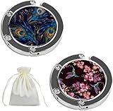 Volnamal Foldable Storage Table Purse Hook for Table Handbag Hanger Table Purse Hanger for Table Women's Bag Table Purse Bracket Set of 2 Embroidery