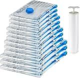 Amazon Basics Vacuum Storage Bags with Hand Pump for Travel, Space Saving Compression Bags for Clothes and Blankets, Clear, 12 Pack (3 Small, 3 Medium, 3 Large & 3 Jumbo)