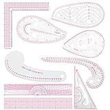 LJLJ Fashion Clear Metric Sewing Ruler Set,French Curve Pattern Rulers for Beginners, Tailors, Designers, Quilting, Embroidery, Cross Stitch, Crochet, Knitting 9pcs