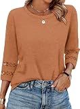 Halloween Shirts for Women Blouses Dressy Casual Lace 3/4 Sleeve Fall Fashion 2026 V Neck Trendy Tops Eyelet Caramel L