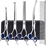 Gimars Titanium Coated Professional 6 in 1 4CR Stainless Steel Dog Grooming Scissors with Safety Round Tip, Heavy Duty Pet Grooming Scissor for Dogs, Cats and Other Animals
