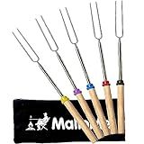 MalloMe Smores Sticks for Fire Pit Long - Marshmallow Roasting Sticks Smores Kit - Smore Skewers Hot Dog Fork Campfire Cooking Equipment, Camping Essentials S'mores Gear Outdoor Accessories 32" 5 Pack