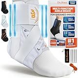Dr. Brace®️ Breathable Ankle Brace For Sprained Ankle, Slim Fit. Unique Multi-Function Removable Stabilizer- Quick Lace Up Ankle Support for Women Men, Easy to use for Injury, Sprain, Sports (White, Medium)