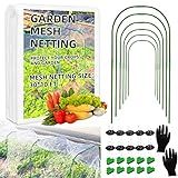 Garden Netting Kit, 10x30 Ft Pest Barrier Bird Ultra Fine Mesh Netting with 6Sets Garden Hoops & 36 Clips for Raised Beds, Garden Plants Net Protection for Vegetable Fruit Flowers Greenhouse Row Cover