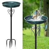 ODSNANIE Metal Bird Bath for Outside, Vintage Freestanding Birdbaths with Metal Stake, Upgraded 5 Pronged Base Birdfeeder Feeder Bowl for Outdoors Garden Patio Yard Lawn Decor (Vintage Green)