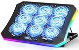 KeiBn Upgraded Gaming Laptop Cooler Pad with 9 Quiet RGB Fans, Cooling Pad for 15.6-17.3 Inch Laptops with 7 Height Stands, 2 USB Ports, Phone Stand-Blue