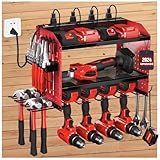 Veitorld Power Tool Organizer with Charging Station - 4 Drill Holders - Heavy Duty Modular Wall Mount Rack for Garage, Tool Storage Organizer - Christmas Birthday Gifts for Men Dad Him Husband