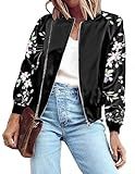 Zeagoo Jackets for Women Casual Fall Floral Striped Zip Up Fashion Cropped Bomber Coat
