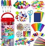 FUNZBO Arts and Crafts Supplies for Kids - Craft Kit with Glitter Glue Stick, Pipe Cleaners Pom Poms Craft & Craft Tools, DIY School Supplies Kit, Girls Toys, Birathday Gifts for Girls Boys Age 4+