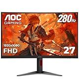 AOC C27G4ZH 27" Curved Frameless Ultra-Fast Gaming Monitor, FHD 1080p, 0.3ms HDMI 240Hz/DP 280Hz, 1500R, AMD FreeSync, HDR, Height Adjustable, 3-Year Zero Dead Pixel Guarantee