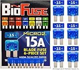 BioFuse Micro2 APT ATR 6-Piece 15A Automotive Car Fuses (Set of 6 Micro 2 Blade Fuses) Transparent and Clearly Marked
