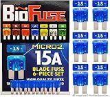 BioFuse Micro2 APT ATR 6-Piece 15A Automotive Car Fuses (Set of 6 Micro 2 Blade Fuses) Transparent and Clearly Marked