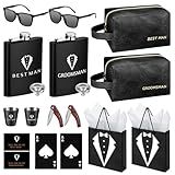 20Pcs Groomsmen Gifts Groomsmen Proposal Box with Flasks Sunglasses PU Leather Toiletry Bag Bottle Opener for Wedding Groomsman Best Man Gift (2, Black)