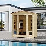 BNEHS 4 Person Outdoor Infrared Sauna - 3D Fast Heating Home Spa Sauna w/Chromotherapy Light, Wooden Sauna Room Kit w/Bluetooth Speaker (CE Certified,220V)