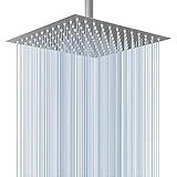 Voolan Rain Shower Head - High Flow Large Rainfall Shower Heads Made of Stainless Steel - Waterfall Bathroom Square Showerhead - Ceiling or Wall Mount (12" Brushed Nickel)