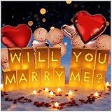 Chanceboleng Will You Marry Me Light Up Letters Luminary Bags with Tea Lights Candles, Latex Balloons, Aluminum Balloons and Rose Petals Proposal Anniversary and Valentines' Day Decorations
