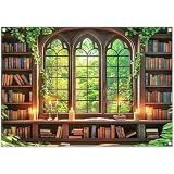 Swepuck 7x5ft Fabric Vintage Wooden Bookshelf Library Window Backdrop