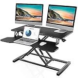 FITUEYES Height Adjustable Standing Desk 32” Wide Sit to Stand Converter Stand Up Desk Tabletop Workstation for Dual Monitor Riser FSD308001WB