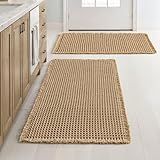 MIULEE Set of 2 Waffle Bathroom Rugs, Boho Bath Rugs Non Slip Washable, Super Absorbent Bath Mats, Ultra Soft Rubber Backed Shower Mats for Bathroom Floor, Tub and Shower, Brown, 18x30 Inch