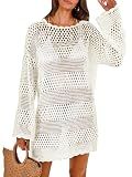 ANRABESS Women Swimsuit Crochet Swim Cover Up 2026 Summer Bathing Suit Swimwear Mesh Knit Beach Dress Vacation Outfits Cream White Medium